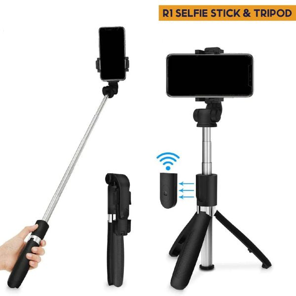 Selfie Stick Tripod R1s Bluetooth Remote Control Tripod Selfie Stick New Model With Wireless Remote Shutter Compatible With All Cell Phones – Selfie Stick With Light